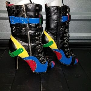 Multicolored peep toe ankle boots